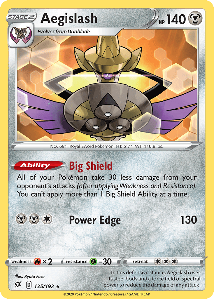 135, Fire[×2], Grass[-30], Metal, Normal, Rare, Reverse Holofoil, Sword & Shield: Rebel Clash Aegislash (135/192) [Sword & Shield: Rebel Clash] - Trading Card World