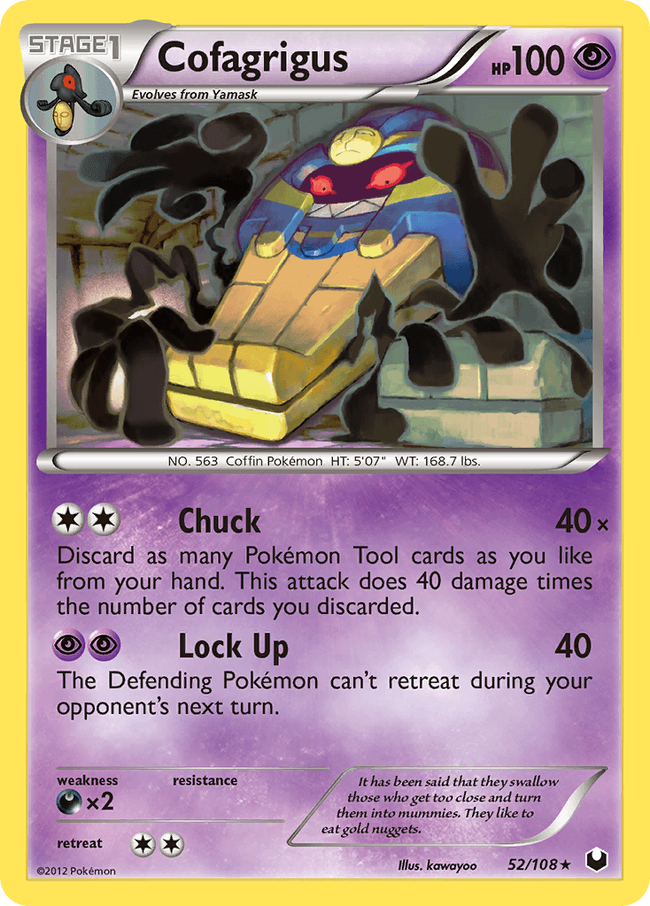 52, Black & White: Dark Explorers, Darkness[×2], Normal, Psychic, Rare, Reverse Holofoil Cofagrigus (52/108) [Black & White: Dark Explorers] - Trading Card World