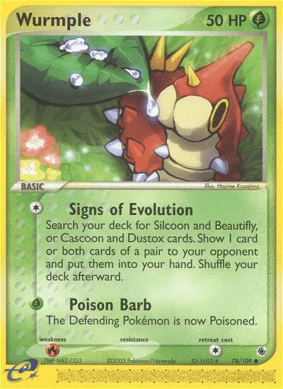 78, Common, EX: Ruby & Sapphire, Fire[×2], Grass, Normal, Reverse Holofoil Wurmple (78/109) [EX: Ruby & Sapphire] - Trading Card World