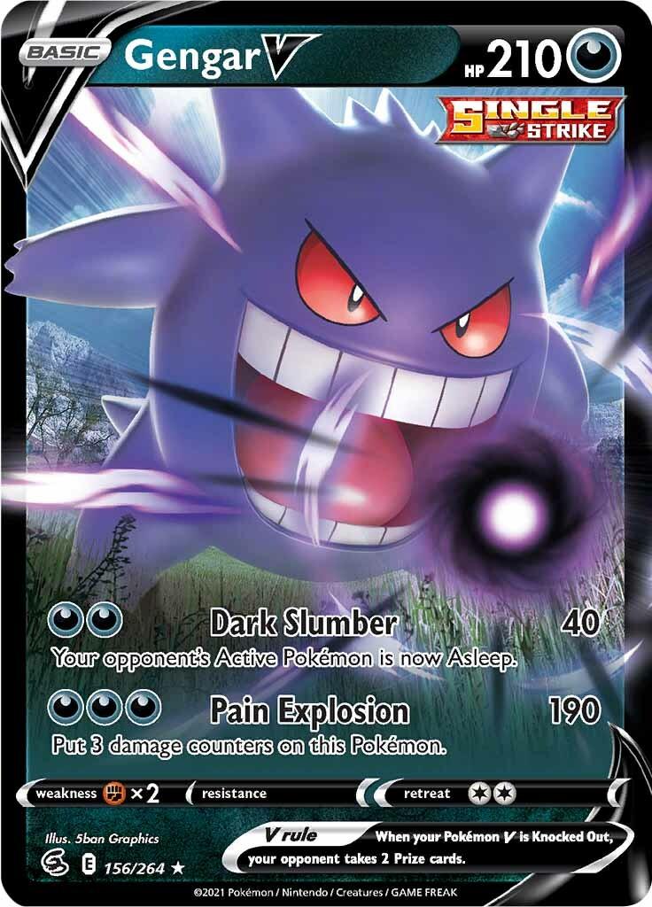 156, Darkness, Fighting [x2], Holofoil, Sword & Shield: Fusion Strike, Ultra Rare Gengar V (156/264) [Sword & Shield: Fusion Strike] - Trading Card World