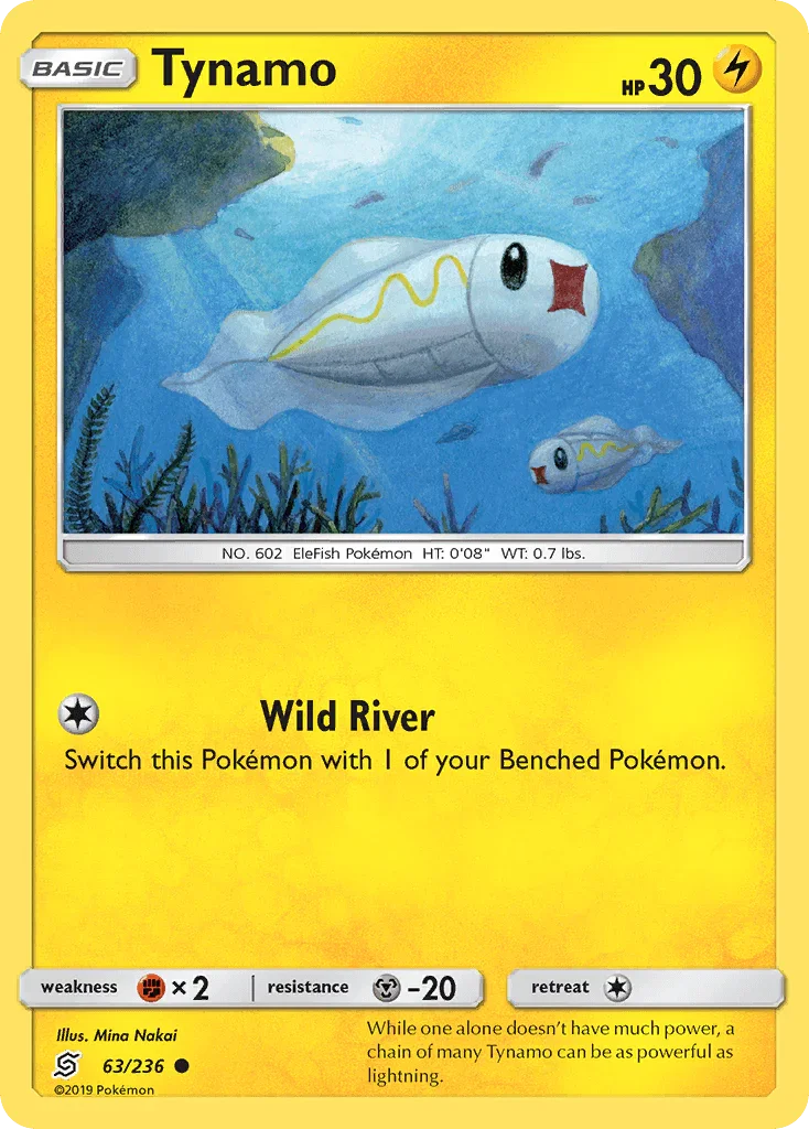 63, Common, Fighting[×2], Lightning, Metal[-20], Normal, Reverse Holofoil, Sun & Moon: Unified Minds Tynamo (63/236) [Sun & Moon: Unified Minds] - Trading Card World