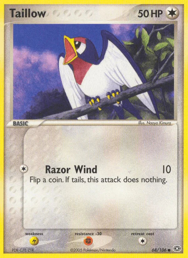 68, Colorless, Common, EX: Emerald, Fighting[-30], Lightning[×2], Normal Taillow (68/106) [EX: Emerald] - Trading Card World