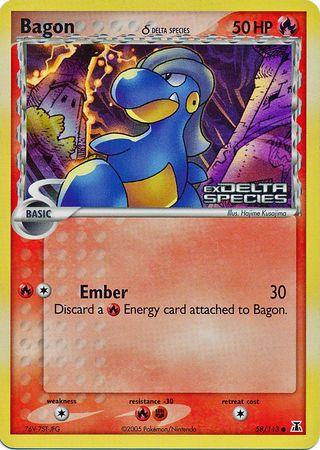 58, Colorless[×2], Common, EX: Delta Species, Fighting[-30], Fire, Fire[-30], Reverse Holofoil Bagon (58/113) (Delta Species) (Stamped) [EX: Delta Species] - Trading Card World