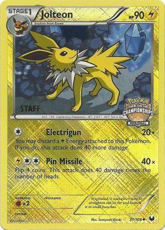 37, Black & White: Dark Explorers, Fighting[×2], Lightning, Promo, Reverse Holofoil Jolteon (37/108) (Regional Championship 2013 Promo Staff) [Black & White: Dark Explorers] - Trading Card World