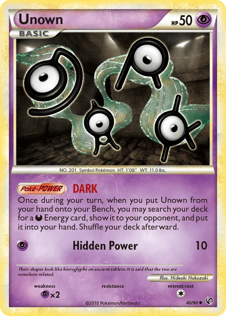 40, HeartGold & SoulSilver: Undaunted, Normal, Psychic, Psychic[×2], Reverse Holofoil, Uncommon Unown (40/90) [HeartGold & SoulSilver: Undaunted] - Trading Card World