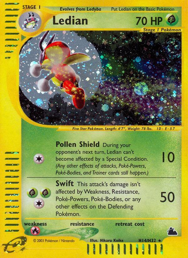 Fire[×2], Grass, H14, Holo Rare, Holofoil, Reverse Holofoil, Skyridge Ledian (H14/H32) [Skyridge] - Trading Card World