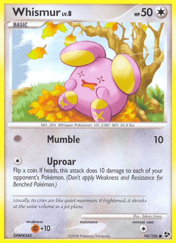 94, Colorless, Common, Diamond & Pearl: Great Encounters, Fighting[+10], Normal, Reverse Holofoil Whismur (94/106) [Diamond & Pearl: Great Encounters] - Trading Card World