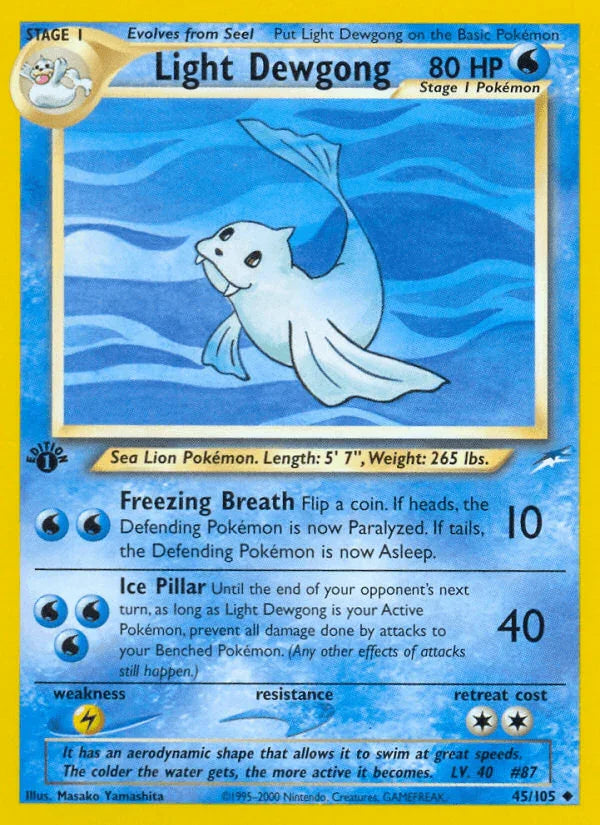 1st Edition Normal, 45, Lightning[×2], Neo Destiny 1st Edition, Uncommon, Water Light Dewgong (45/105) [Neo Destiny 1st Edition] - Trading Card World