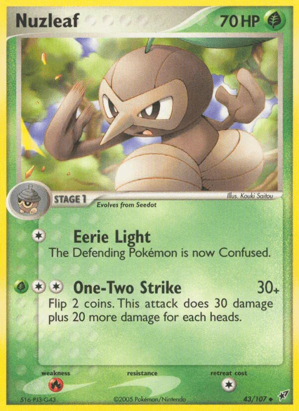 43, EX: Deoxys, Fire[×2], Grass, Normal, Uncommon Nuzleaf (43/107) [EX: Deoxys] - Trading Card World