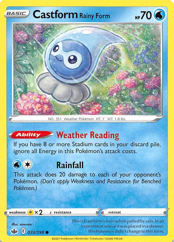033, Common, Lightning[×2], Normal, Reverse Holofoil, Sword & Shield: Chilling Reign, Water Castform Rainy Form (033/198) [Sword & Shield: Chilling Reign] - Trading Card World