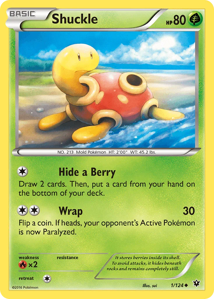 Fire[×2], Grass, Normal, Reverse Holofoil, Uncommon, XY: Fates Collide Shuckle (1/124) [XY: Fates Collide] - Trading Card World