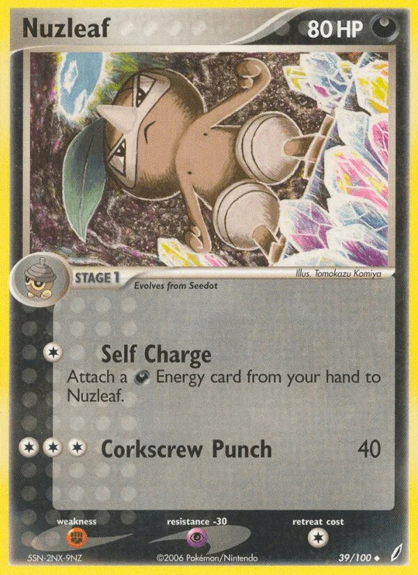 39, Darkness, EX: Crystal Guardians, Fighting[×2], Normal, Psychic[-30], Uncommon Nuzleaf (39/100) [EX: Crystal Guardians] - Trading Card World