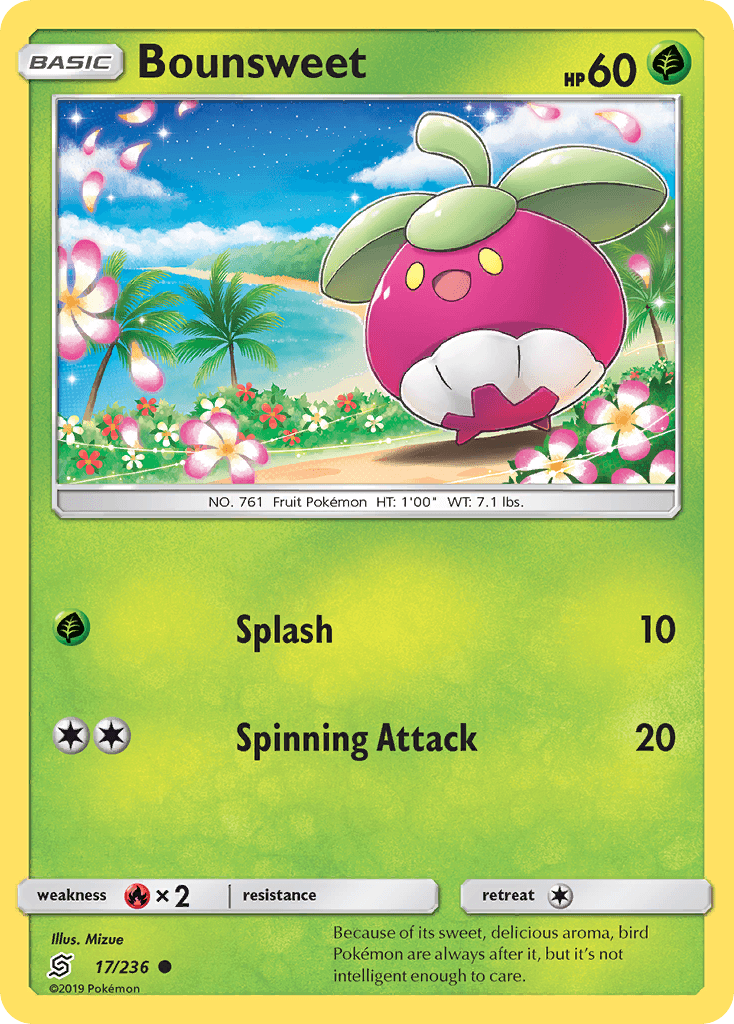 17, Common, Fire[×2], Grass, Normal, Reverse Holofoil, Sun & Moon: Unified Minds Bounsweet (17/236) [Sun & Moon: Unified Minds] - Trading Card World