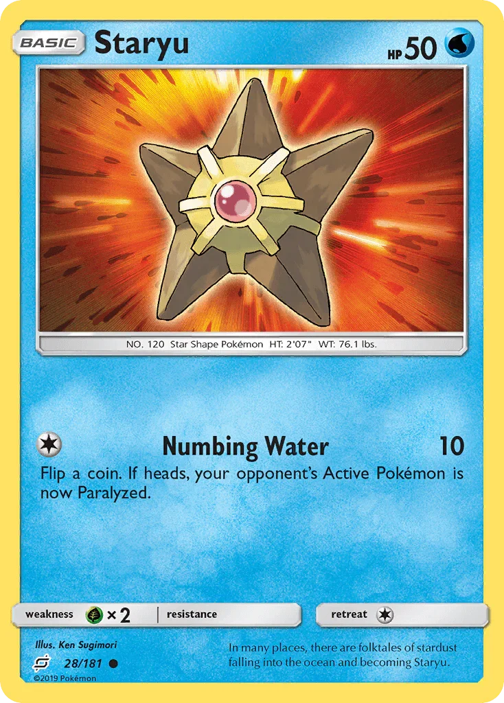 28, Common, Grass[×2], Normal, Reverse Holofoil, Sun & Moon: Team Up, Water Staryu (28/181) [Sun & Moon: Team Up] - Trading Card World