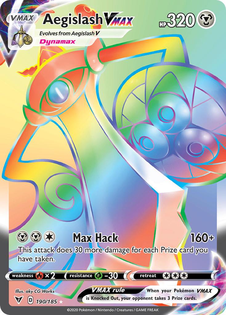 190, Fire[×2], Grass[-30], Holofoil, Metal, Secret Rare, Sword & Shield: Vivid Voltage Aegislash VMAX (190/185) [Sword & Shield: Vivid Voltage] - Trading Card World