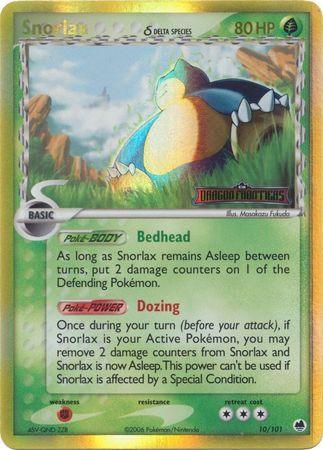 10, EX: Dragon Frontiers, Fighting[×2], Grass, Holo Rare, Reverse Holofoil Snorlax (10/101) (Delta Species) (Stamped) [EX: Dragon Frontiers] - Trading Card World