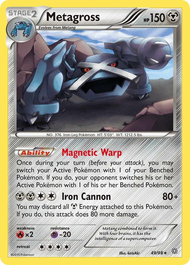 49, Fire[×2], Metal, Normal, Psychic[-20], Rare, Reverse Holofoil, XY: Ancient Origins Metagross (49/98) [XY: Ancient Origins] - Trading Card World
