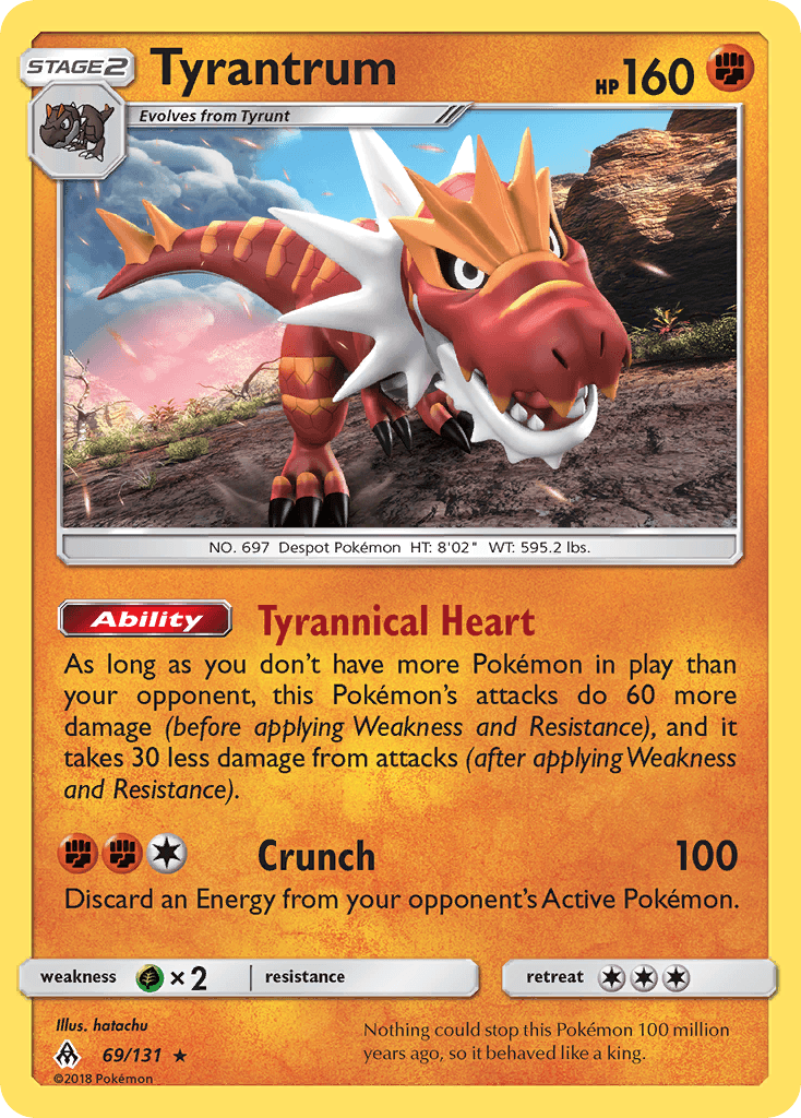 69, Fighting, Grass[×2], Holo Rare, Holofoil, Reverse Holofoil, Sun & Moon: Forbidden Light Tyrantrum (69/131) [Sun & Moon: Forbidden Light] - Trading Card World