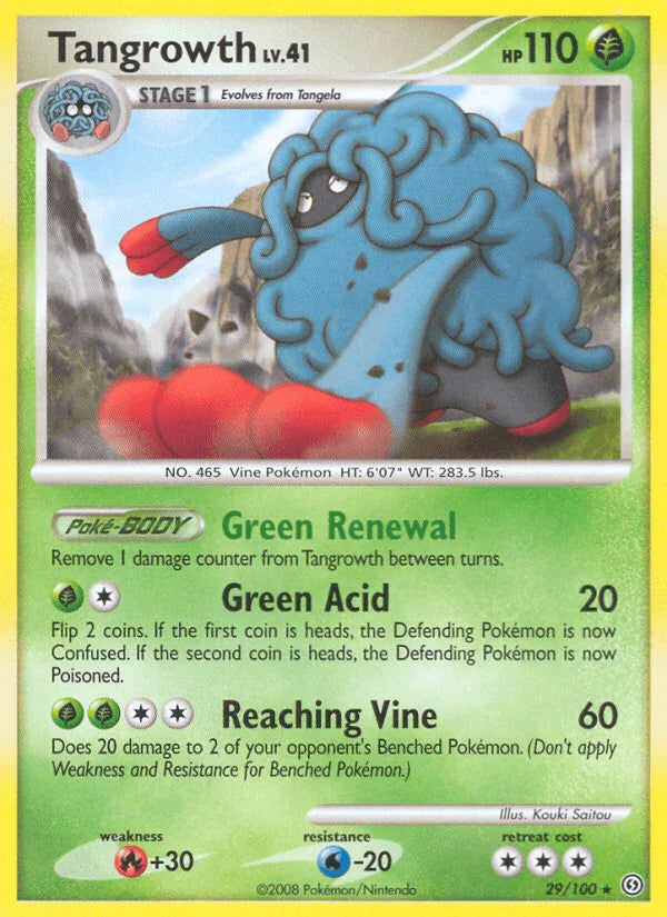 29, Diamond & Pearl: Stormfront, Fire[+30], Grass, Normal, Rare, Reverse Holofoil, Water[-20] Tangrowth (29/100) [Diamond & Pearl: Stormfront] - Trading Card World