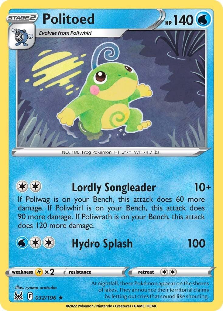 032, Lightning [x2], Normal, Rare, Reverse Holofoil, Sword & Shield: Lost Origin, Water Politoed (032/196) [Sword & Shield: Lost Origin] - Trading Card World