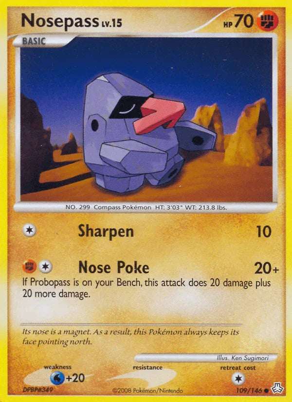 109, Common, Diamond & Pearl: Legends Awakened, Fighting, Normal, Reverse Holofoil, Water[+20] Nosepass (109/146) [Diamond & Pearl: Legends Awakened] - Trading Card World