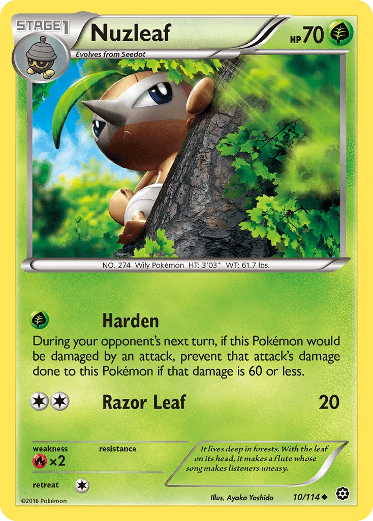 10, Fire[×2], Grass, Normal, Reverse Holofoil, Uncommon, XY: Steam Siege Nuzleaf (10/114) [XY: Steam Siege] - Trading Card World