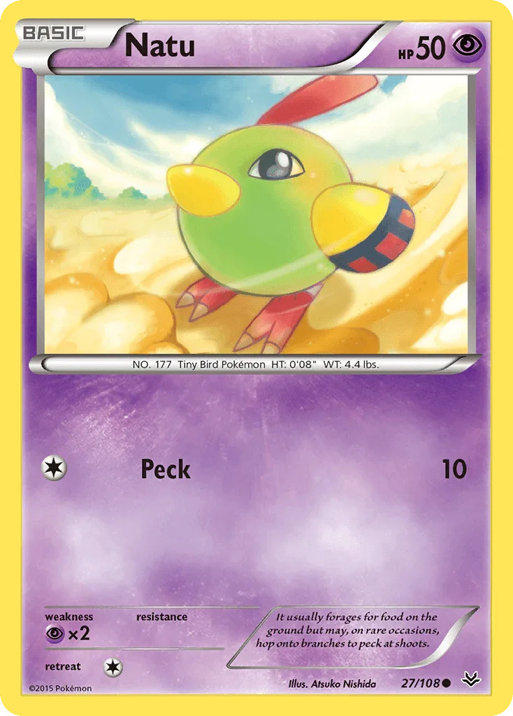 27, Common, Normal, Psychic, Psychic[×2], Reverse Holofoil, XY: Roaring Skies Natu (27/108) [XY: Roaring Skies] - Trading Card World