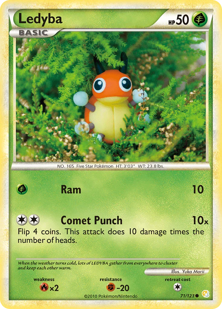 71, Common, Fighting[-20], Fire[×2], Grass, HeartGold & SoulSilver: Base Set, Normal, Reverse Holofoil Ledyba (71/123) [HeartGold & SoulSilver: Base Set] - Trading Card World