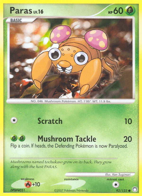 92, Common, Diamond & Pearl: Mysterious Treasures, Fire[+10], Grass, Normal, Reverse Holofoil Paras (92/123) [Diamond & Pearl: Mysterious Treasures] - Trading Card World