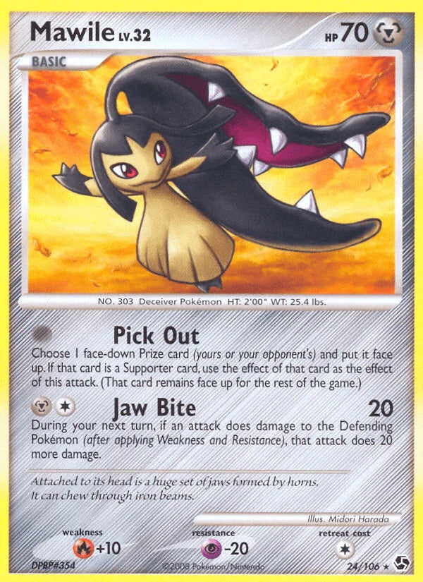 24, Diamond & Pearl: Great Encounters, Fire[+10], Metal, Normal, Psychic[-20], Rare, Reverse Holofoil Mawile (24/106) [Diamond & Pearl: Great Encounters] - Trading Card World