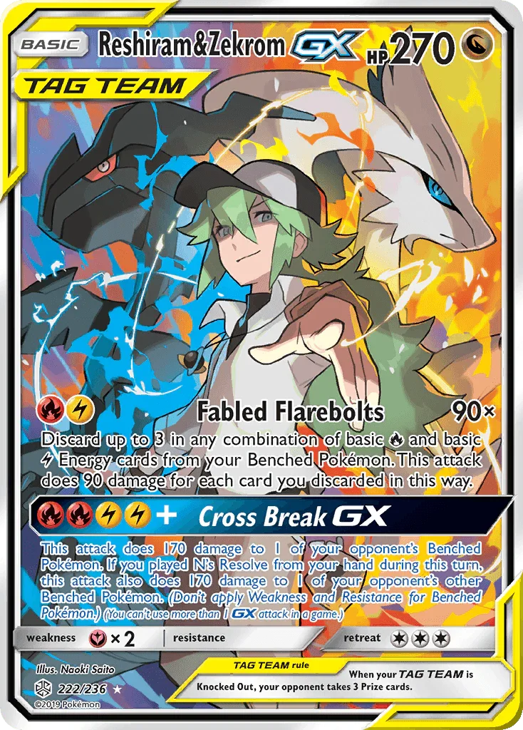 222, Dragon, Fairy[×2], Holofoil, Sun & Moon: Cosmic Eclipse, Ultra Rare Reshiram & Zekrom GX (222/236) [Sun & Moon: Cosmic Eclipse] - Trading Card World