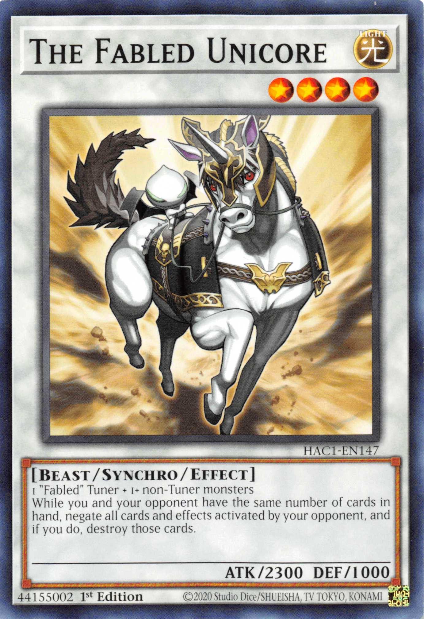 1st Edition, Beast, Common, Hidden Arsenal: Chapter 1, Light, Synchro/Effect Monster The Fabled Unicore [HAC1-EN147] Common - Trading Card World