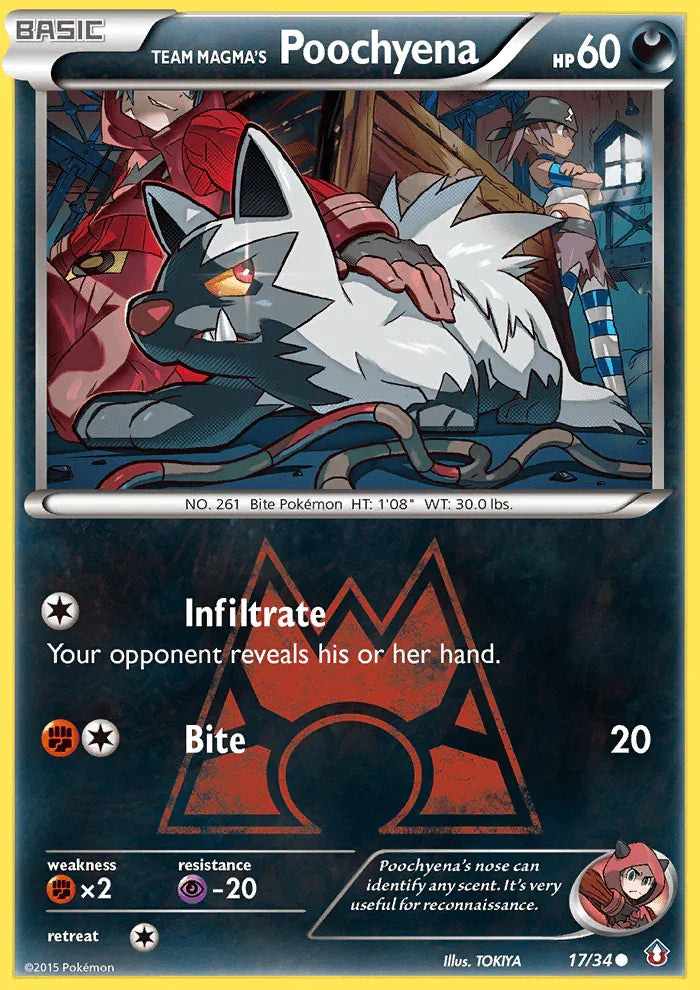17, Common, Darkness, Fighting[×2], Normal, Psychic[-20], Reverse Holofoil, XY: Double Crisis Team Magma's Poochyena (17/34) [XY: Double Crisis] - Trading Card World