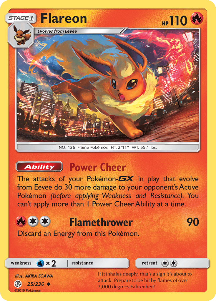 25, Fire, Normal, Reverse Holofoil, Sun & Moon: Cosmic Eclipse, Uncommon, Water[×2] Flareon (25/236) [Sun & Moon: Cosmic Eclipse] - Trading Card World