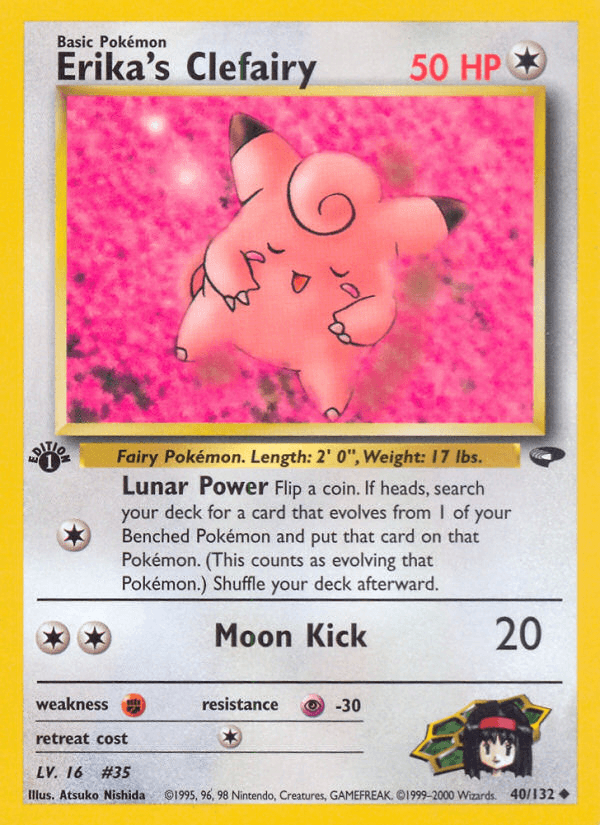 1st Edition Normal, 40, Colorless, Fighting[×2], Gym Challenge 1st Edition, Psychic[-30], Uncommon Erika's Clefairy (40/132) [Gym Challenge 1st Edition] - Trading Card World