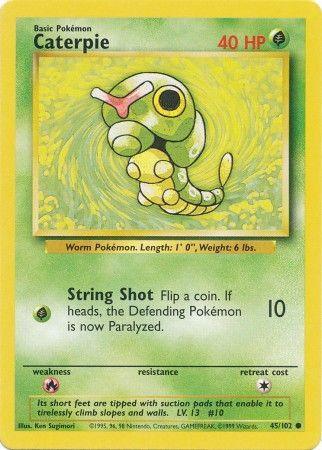45, Base Set Unlimited, Common, Fire[×2], Grass, Normal Caterpie (45/102) [Base Set Unlimited] - Trading Card World