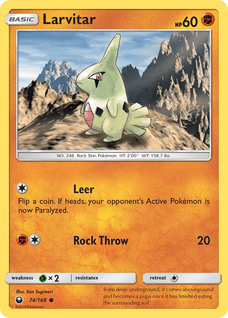 74, Common, Fighting, Grass[×2], Normal, Reverse Holofoil, Sun & Moon: Celestial Storm Larvitar (74/168) [Sun & Moon: Celestial Storm] - Trading Card World