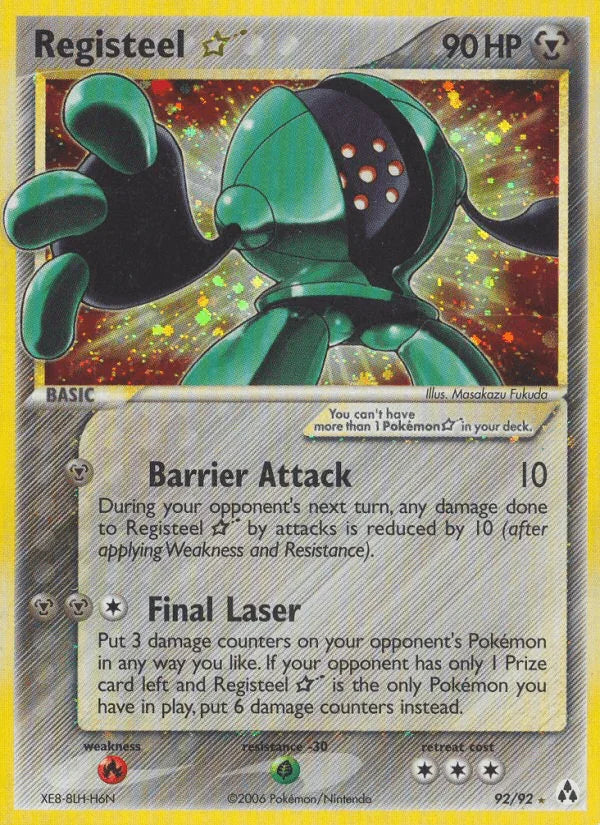 92, EX: Legend Maker, Fire[×2], Grass[-30], Holofoil, Metal, Ultra Rare Registeel Star (92/92) [EX: Legend Maker] - Trading Card World