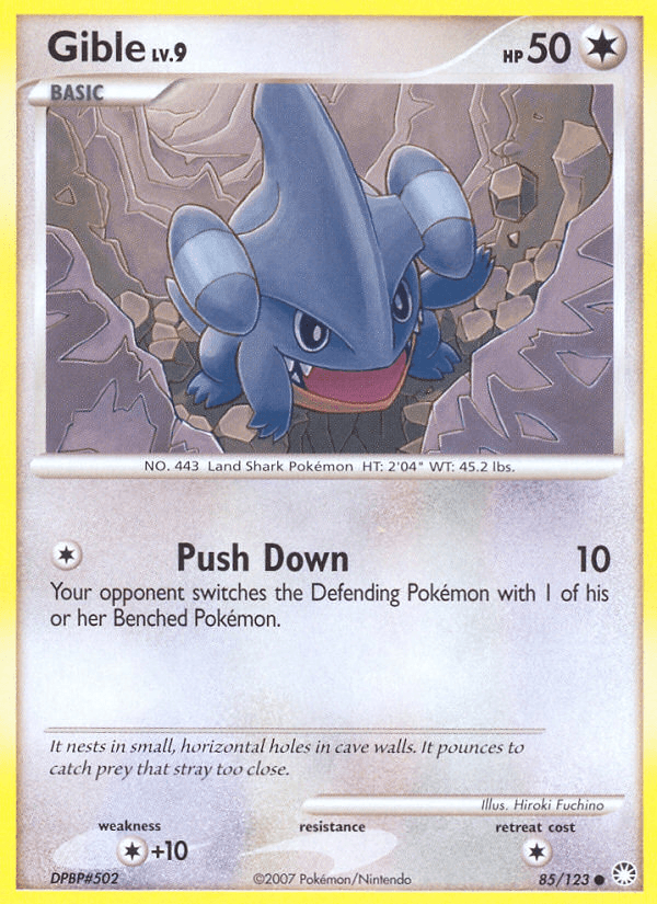 85, Colorless, Colorless[+10], Common, Diamond & Pearl: Mysterious Treasures, Normal, Reverse Holofoil Gible (85/123) [Diamond & Pearl: Mysterious Treasures] - Trading Card World