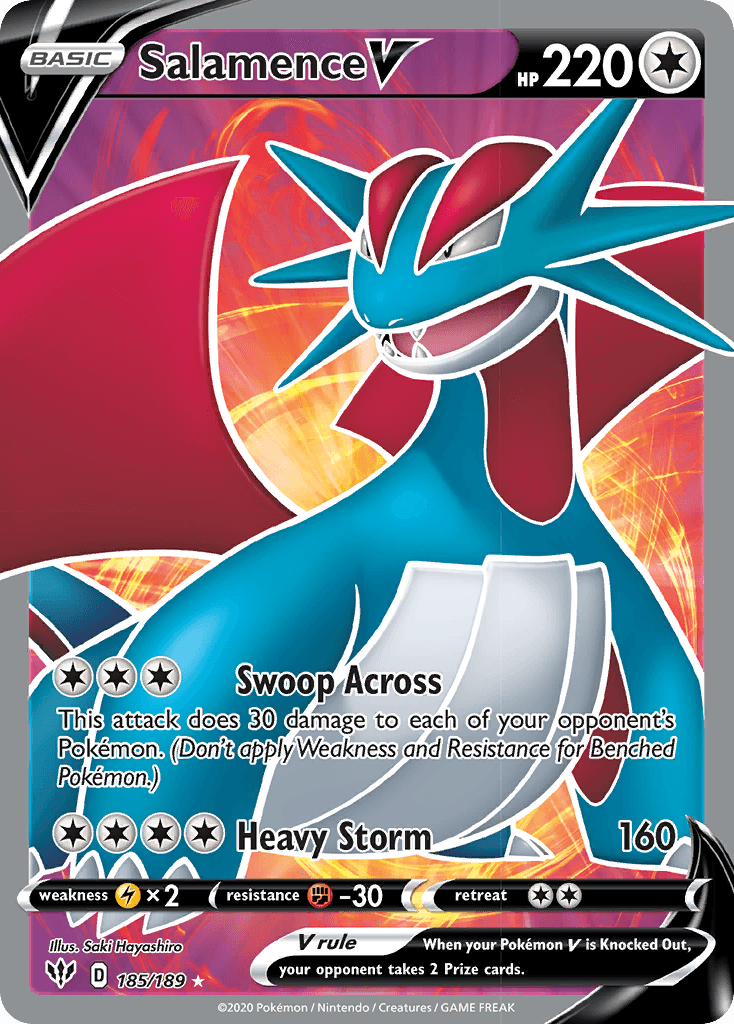 185, Colorless, Fighting[-30], Holofoil, Lightning[×2], Sword & Shield: Darkness Ablaze, Ultra Rare Salamence V (185/189) [Sword & Shield: Darkness Ablaze] - Trading Card World