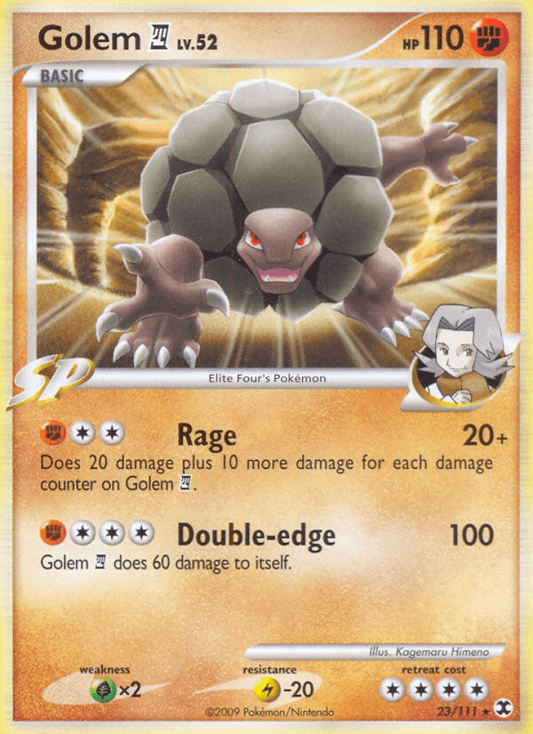 23, Fighting, Grass[×2], Lightning[-20], Normal, Platinum: Rising Rivals, Rare, Reverse Holofoil Golem (23/111) [Platinum: Rising Rivals] - Trading Card World