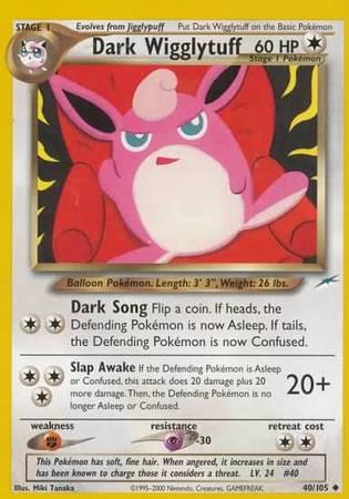 40, Colorless, Fighting[×2], Neo Destiny Unlimited, Normal, Psychic[-30], Uncommon Dark Wigglytuff (40/105) [Neo Destiny Unlimited] - Trading Card World
