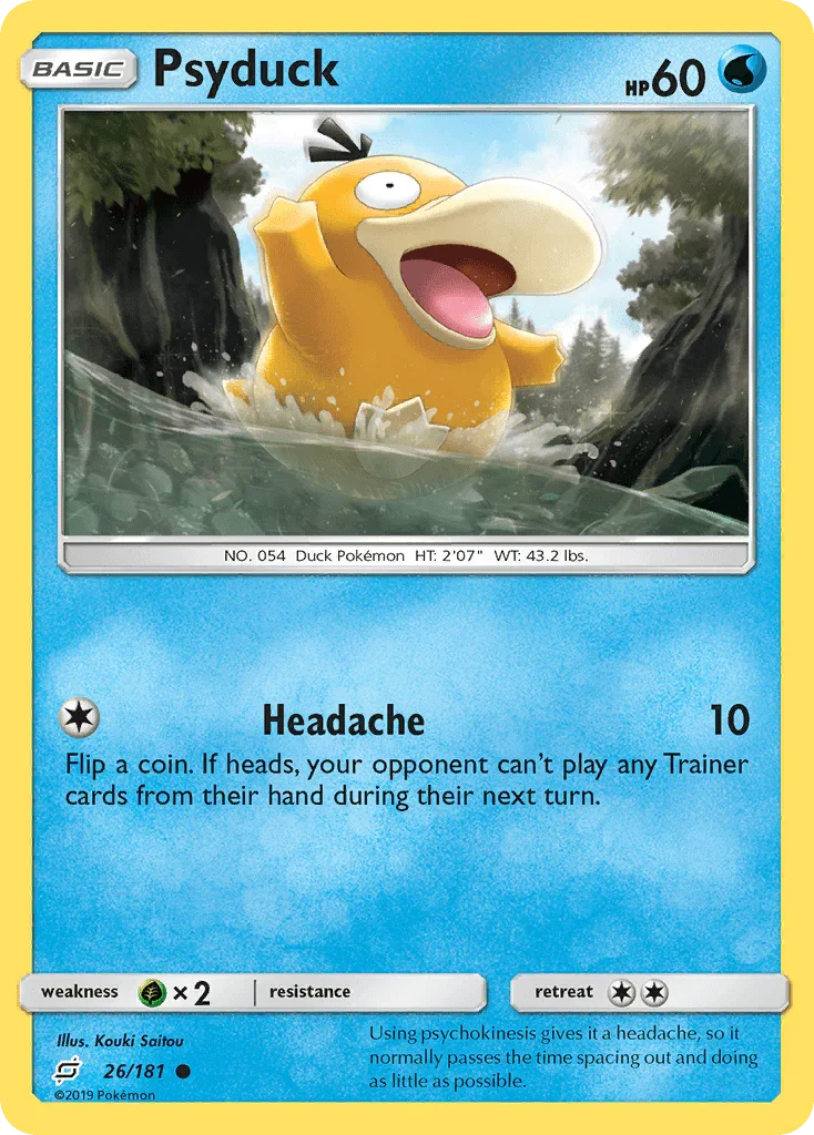 26, Common, Grass[×2], Normal, Reverse Holofoil, Sun & Moon: Team Up, Water Psyduck (26/181) [Sun & Moon: Team Up] - Trading Card World