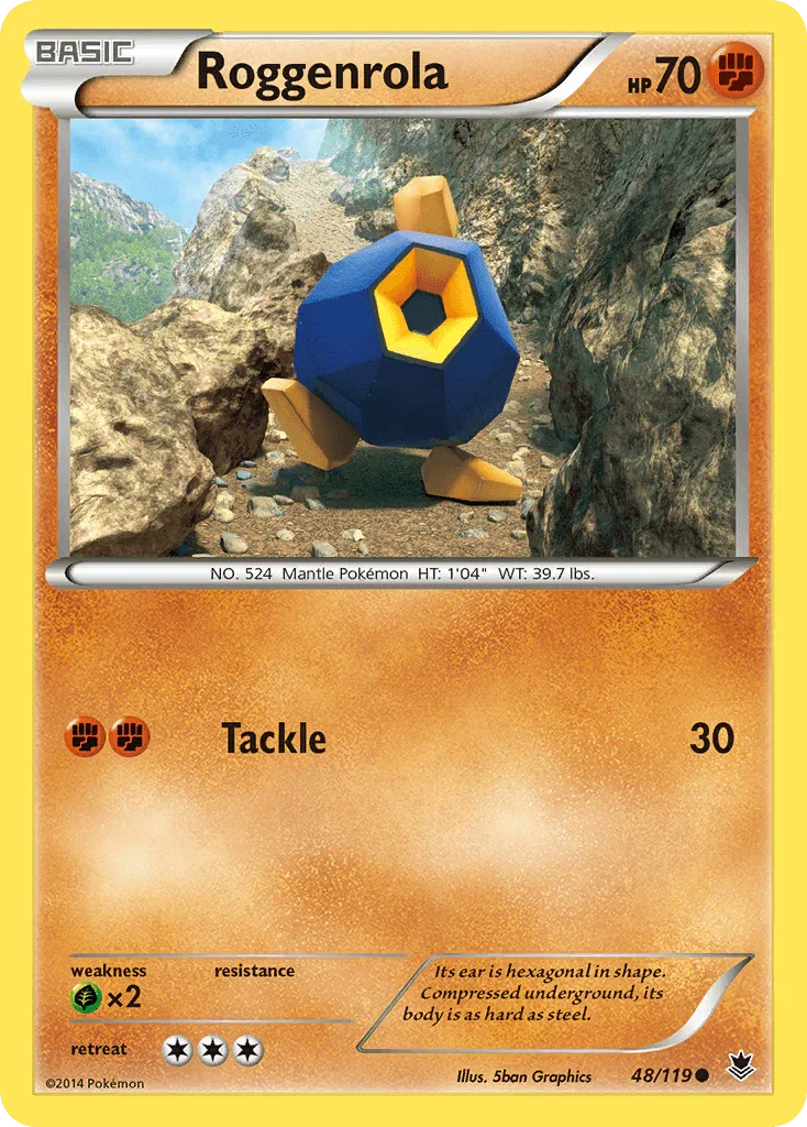 48, Common, Fighting, Grass[×2], Normal, Reverse Holofoil, XY: Phantom Forces Roggenrola (48/119) [XY: Phantom Forces] - Trading Card World