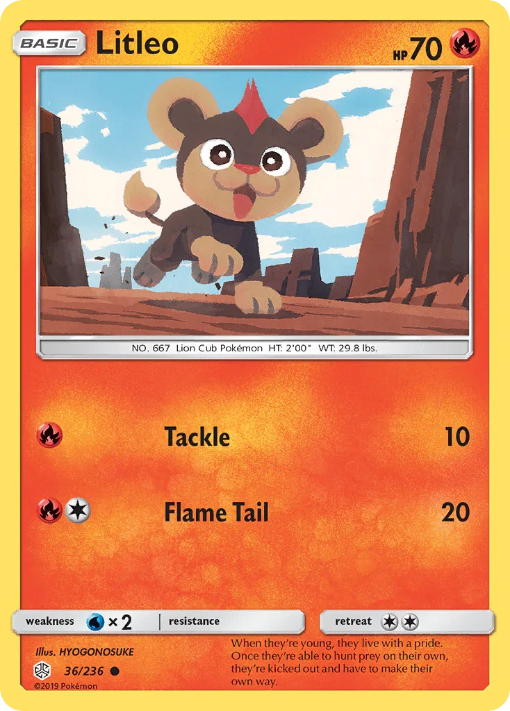 36, Common, Fire, Normal, Reverse Holofoil, Sun & Moon: Cosmic Eclipse, Water[×2] Litleo (36/236) [Sun & Moon: Cosmic Eclipse] - Trading Card World