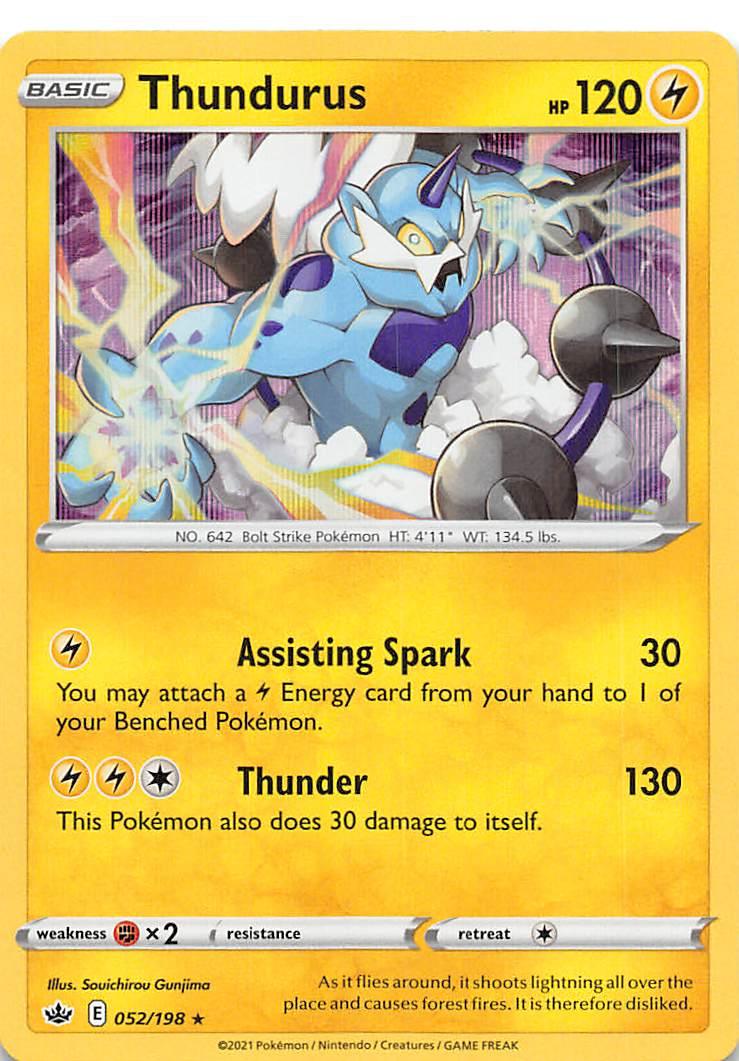 052, Fighting [x2], Holo Rare, Holofoil, Lightning, Reverse Holofoil, Sword & Shield: Chilling Reign Thundurus (052/198) [Sword & Shield: Chilling Reign] - Trading Card World