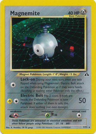 Fire[×2], Grass[-30], Holo Rare, Holofoil, Metal, Neo Discovery Unlimited Magnemite (7/75) [Neo Discovery Unlimited] - Trading Card World