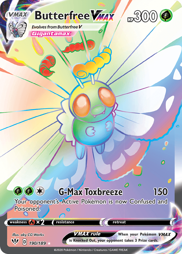 190, Fire[×2], Grass, Holofoil, Secret Rare, Sword & Shield: Darkness Ablaze Butterfree VMAX (190/189) [Sword & Shield: Darkness Ablaze] - Trading Card World