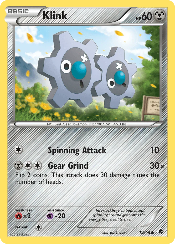 74, Black & White: Emerging Powers, Common, Fire[×2], Metal, Normal, Psychic[-20], Reverse Holofoil Klink (74/98) [Black & White: Emerging Powers] - Trading Card World