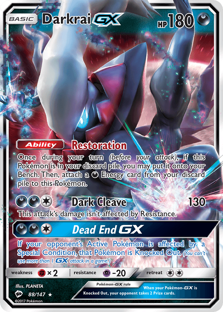 88, Darkness, Fighting[×2], Holofoil, Psychic[-20], Sun & Moon: Burning Shadows, Ultra Rare Darkrai GX (88/147) [Sun & Moon: Burning Shadows] - Trading Card World